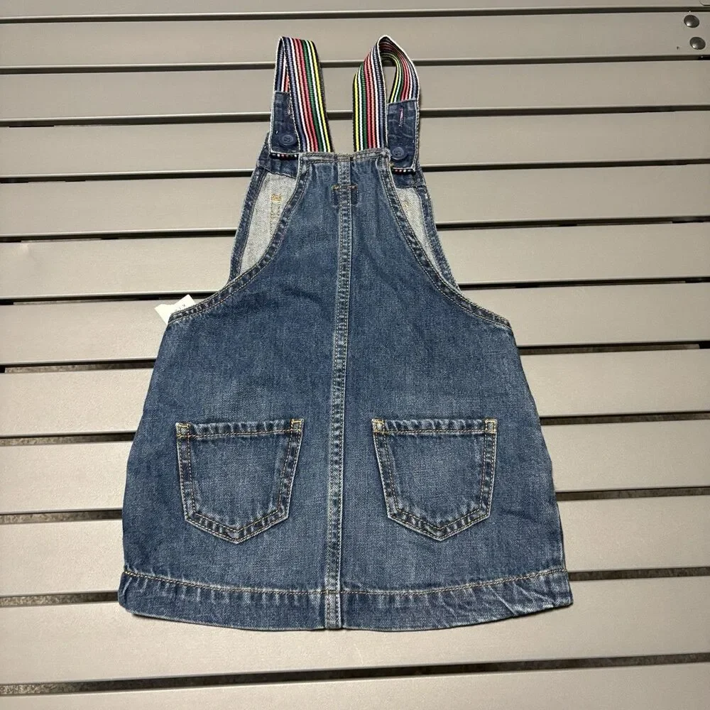 Gap Denim Overall Dress Girls Size XS Blue Rainbow Straps Pockets